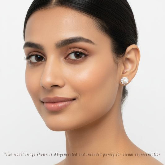 Modernity White Stone Freshwater Pearl Stud Earrings