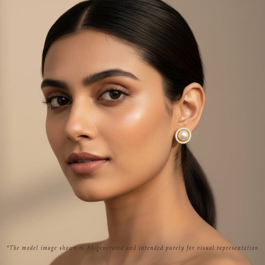 Exceptional White Stone Freshwater Pearl Stud Earrings