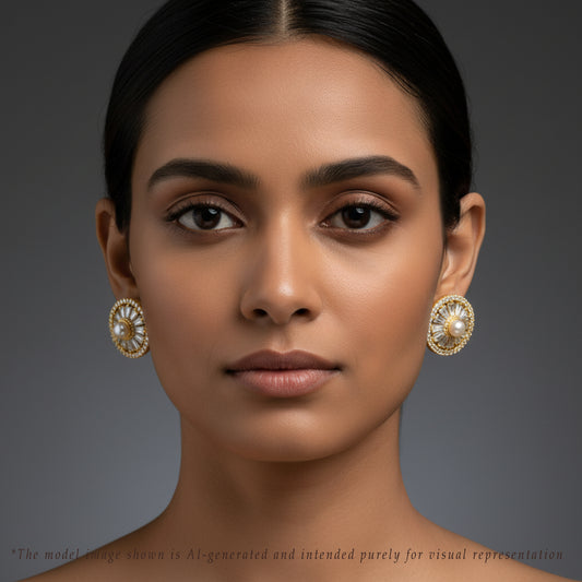 Sleek White Stone Freshwater Pearl Studs Earrings