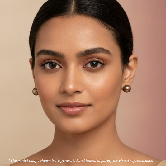 Bronze Button Freshwater Pearl Stud Earrings