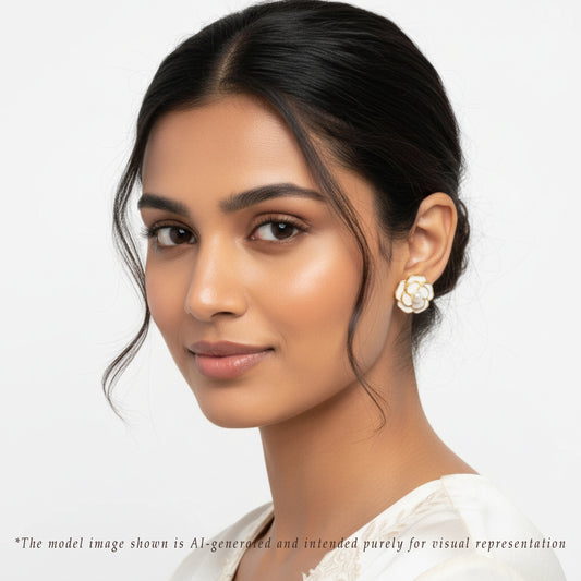 Floral White Freshwater Pearl Stud Earrings