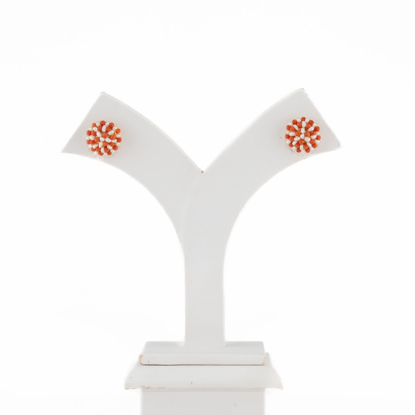 Exotic Coral Seed White Freshwater Pearl Stud Earrings