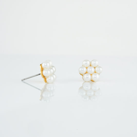 Floral White Round Freshwater Pearl Stud Earrings