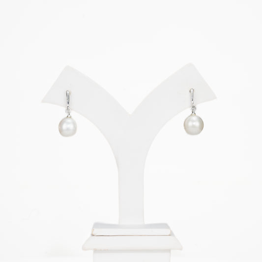 13.0-14.0mm White Round South Sea Pearl Hanging Earrings