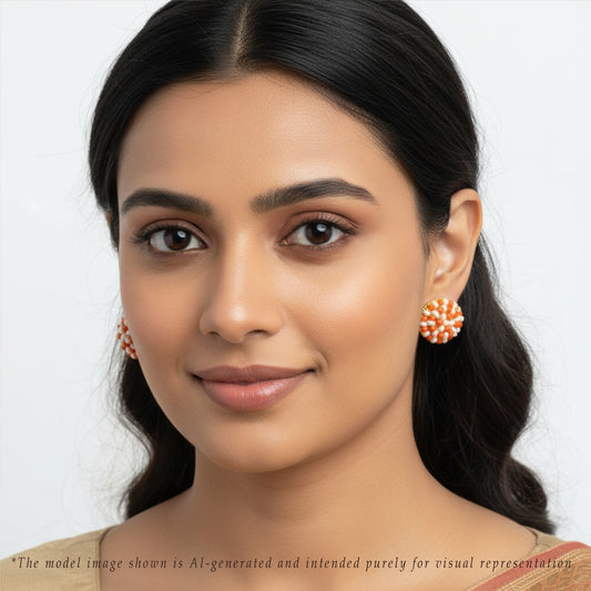 Exotic Coral Seed White Freshwater Pearl Stud Earrings