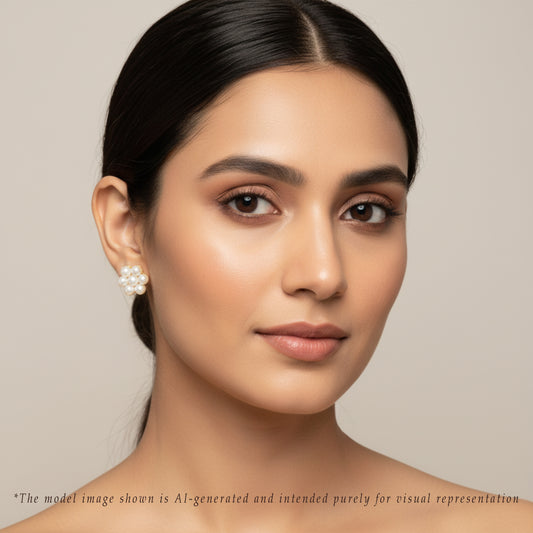 Floral White Round Freshwater Pearl Stud Earrings