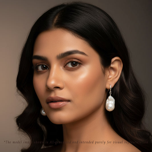 Baroque White Freshwater Pearl Hanging Earrings