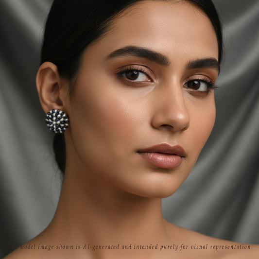 Blue Sapphire Seed Freshwater Pearl Stud Earrings