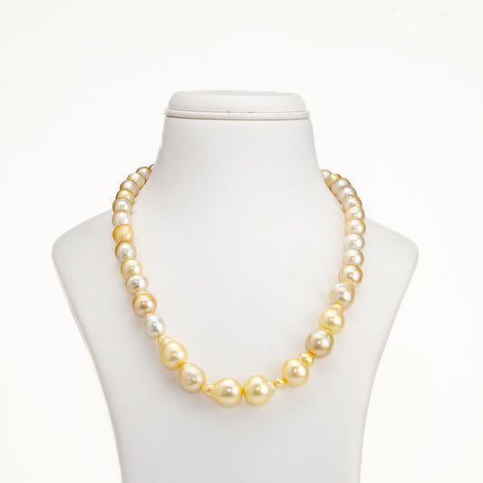 14.0-15.0mm Cream Baroque Ringed South Sea Pearl Necklace Set - A Quality