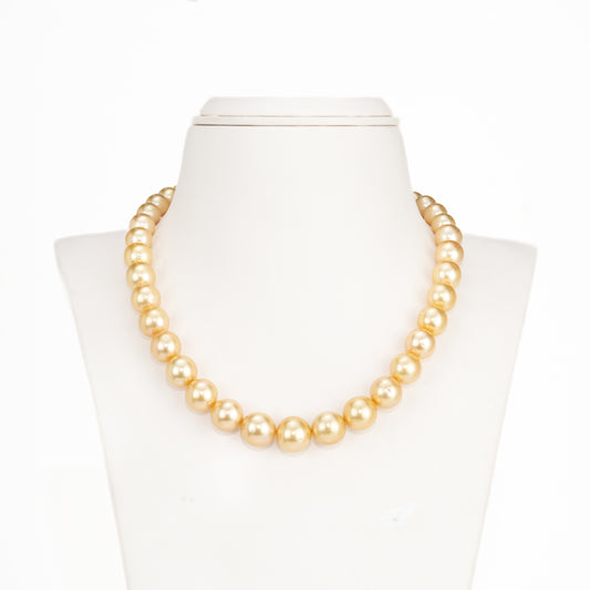 12.0-13.0mm Golden Round South Sea Pearls Necklace Set - AAA Quality