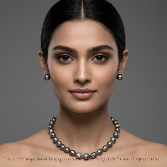15.0-16.0mm Black Baroque Tahitian Saltwater Pearls Necklace Set - A Quality