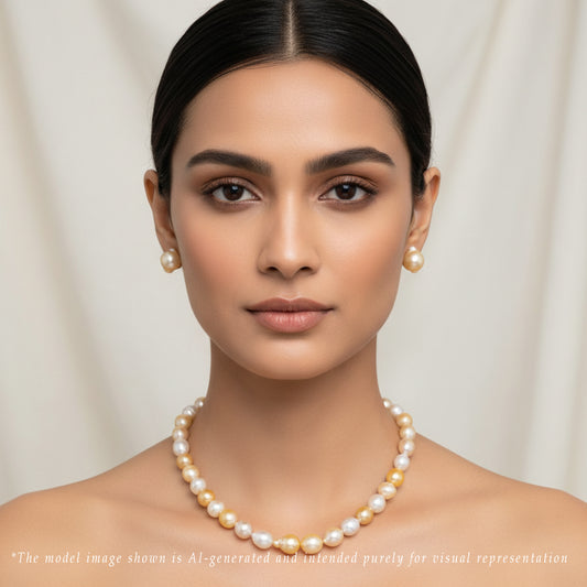 14.0-15.0mm Cream Baroque Ringed South Sea Pearl Necklace Set - A Quality