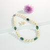 Natural Emerald Beads and 11.0-12.0mm Golden Near Round South Sea Pearl Necklace Set - AA Quality