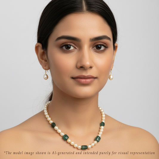 Natural Emerald Beads and 12.0-13.0mm Golden Drop South Sea Pearl Necklace Set - AA Quality