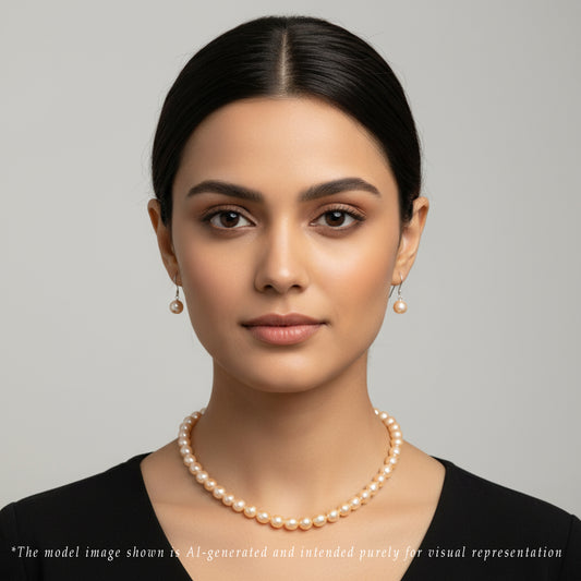 9.0-10.0mm Golden Drop Ringed South Sea Pearl Necklace Set - A Quality