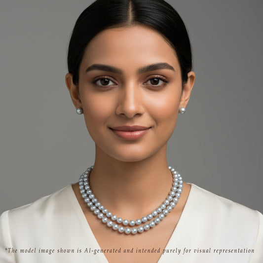 Grey Round Akoya Saltwater Pearls Grading Necklace Set -A Quality