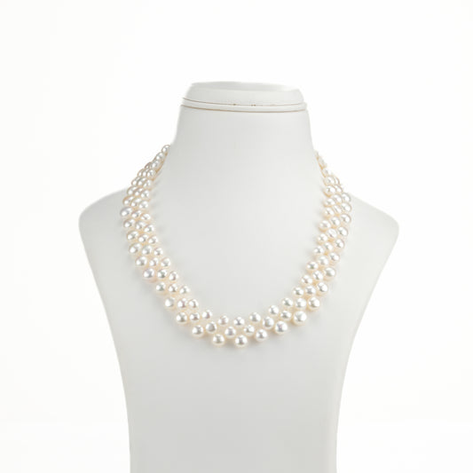 6.0-7.0mm White Button Fancy Freshwater Pearl Necklace Set - AA Quality