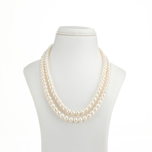 7.0-8.0mm Round White Freshwater Pearl Necklace Set - AA Quality