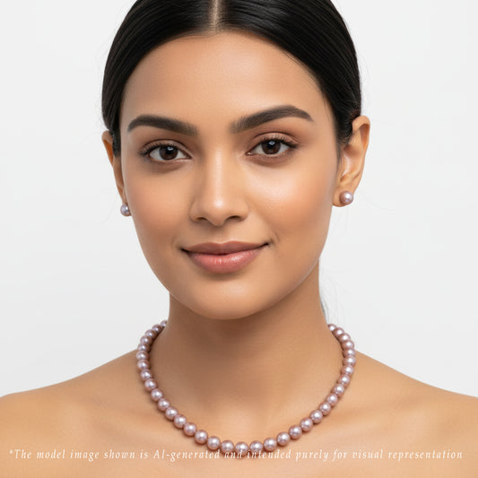 11.0-12.0mm Near Round Lavender Freshwater Pearl Necklace Set - AA Quality