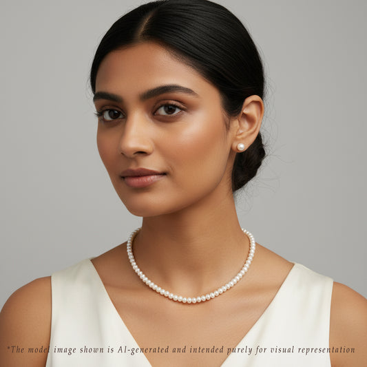 5.0-6.0mm White Button Freshwater Pearl Necklace Set - AA Quality