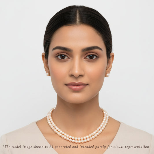 7.0-8.0mm Pink Near Round Freshwater Pearl Necklace Set - AA Quality