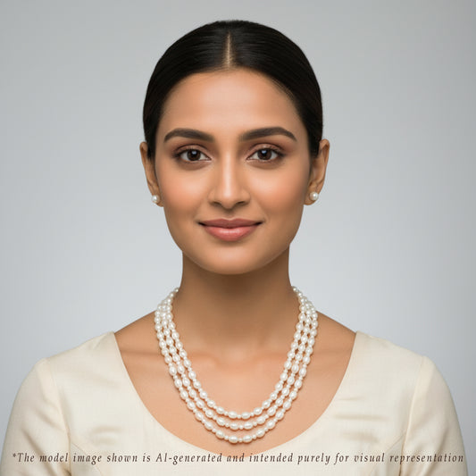 8.0-9.0mm White Fancy Freshwater Pearl Necklace Set - AA Quality