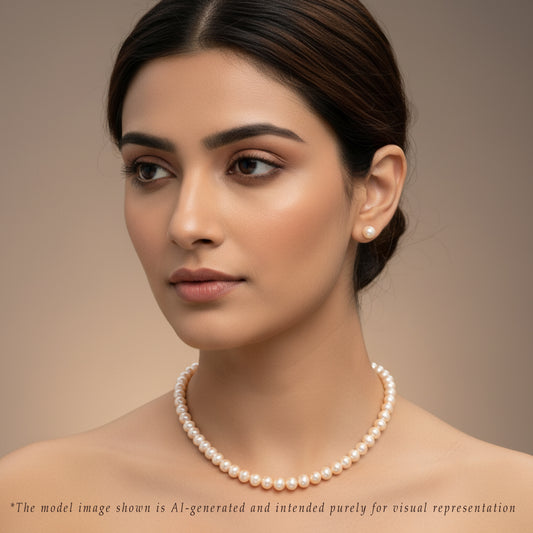 7.0-8.0mm Pink Near Round Freshwater Pearl Necklace Set - AA Quality