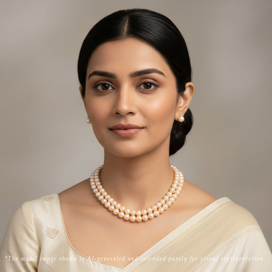 9.0-10.0mm Pink Near Round Freshwater Pearl Necklace Set - AA Quality