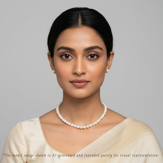 8.0-9.0mm White Near Round Freshwater Pearl Necklace Set - AA Quality