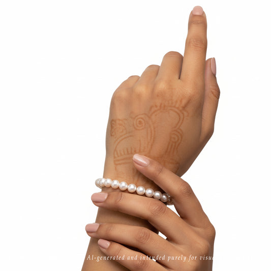 7.0-8.0mm White Round Akoya Saltwater Pearl Bracelet - AA Quality