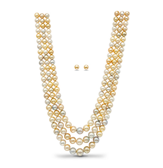 12.0-14.0mm Multi Shaded South Sea Pearls Necklace Set-A Quality