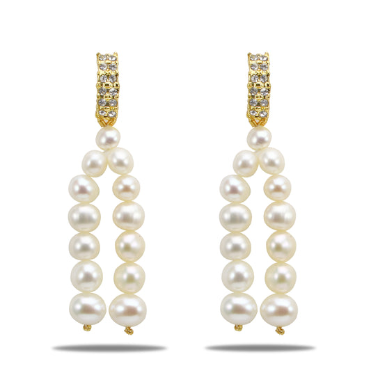 White Near Round Freshwater Hanging Pearl Earrings