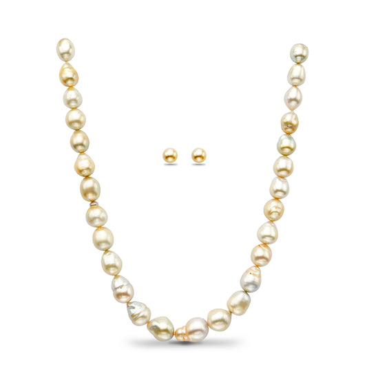 14.0-15.0mm Baroque Cream Saltwater South Sea Pearls Necklace Set-A Quality