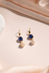 Elegant Royal Blue Sapphire & Freshwater Pearl Drop Stone Earrings