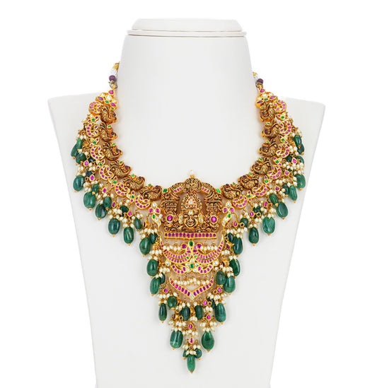 Intricate Shri Balaji Stone Gold Stone Necklace