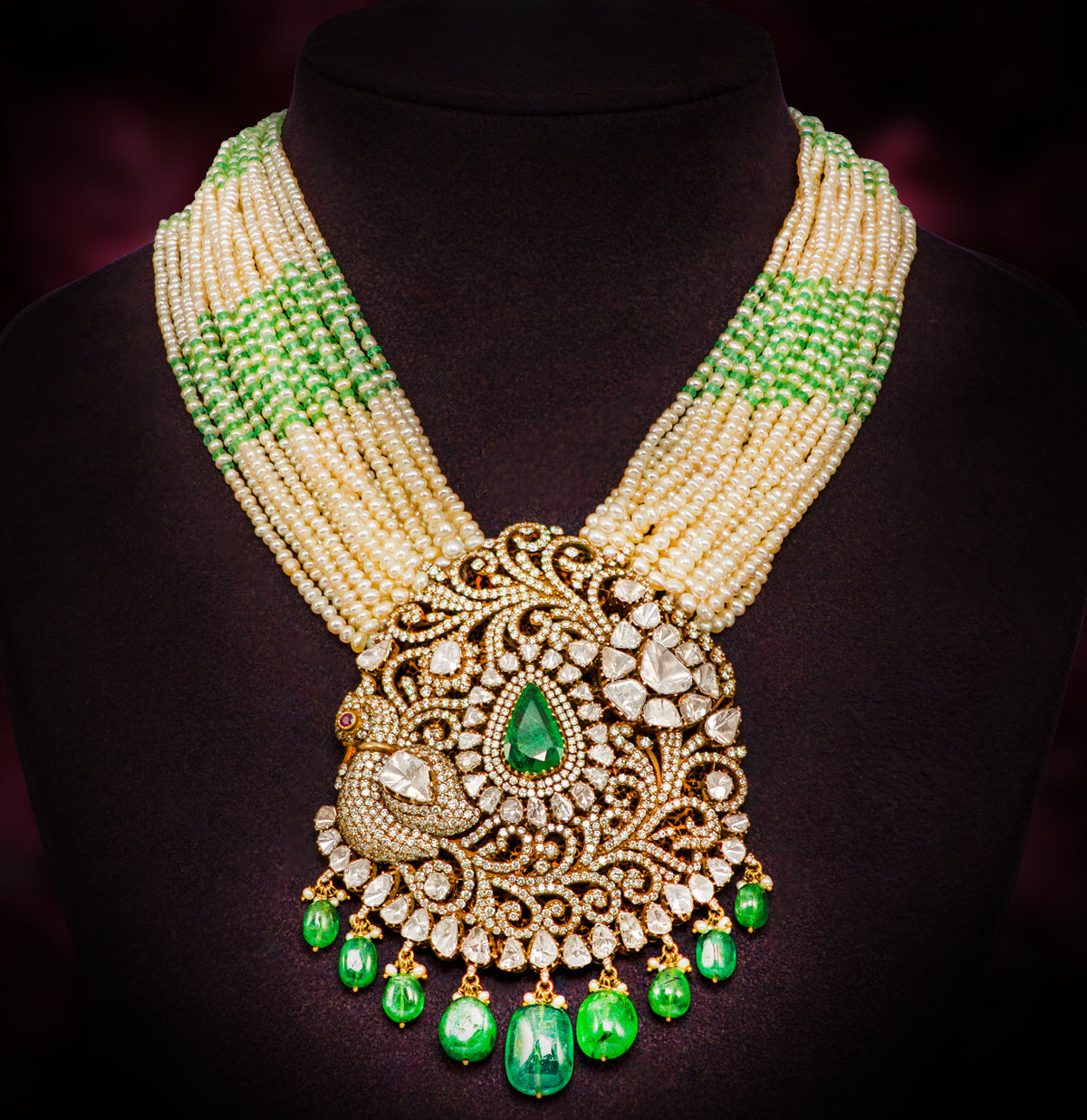 Vintage Pearls With Polki Necklace Set