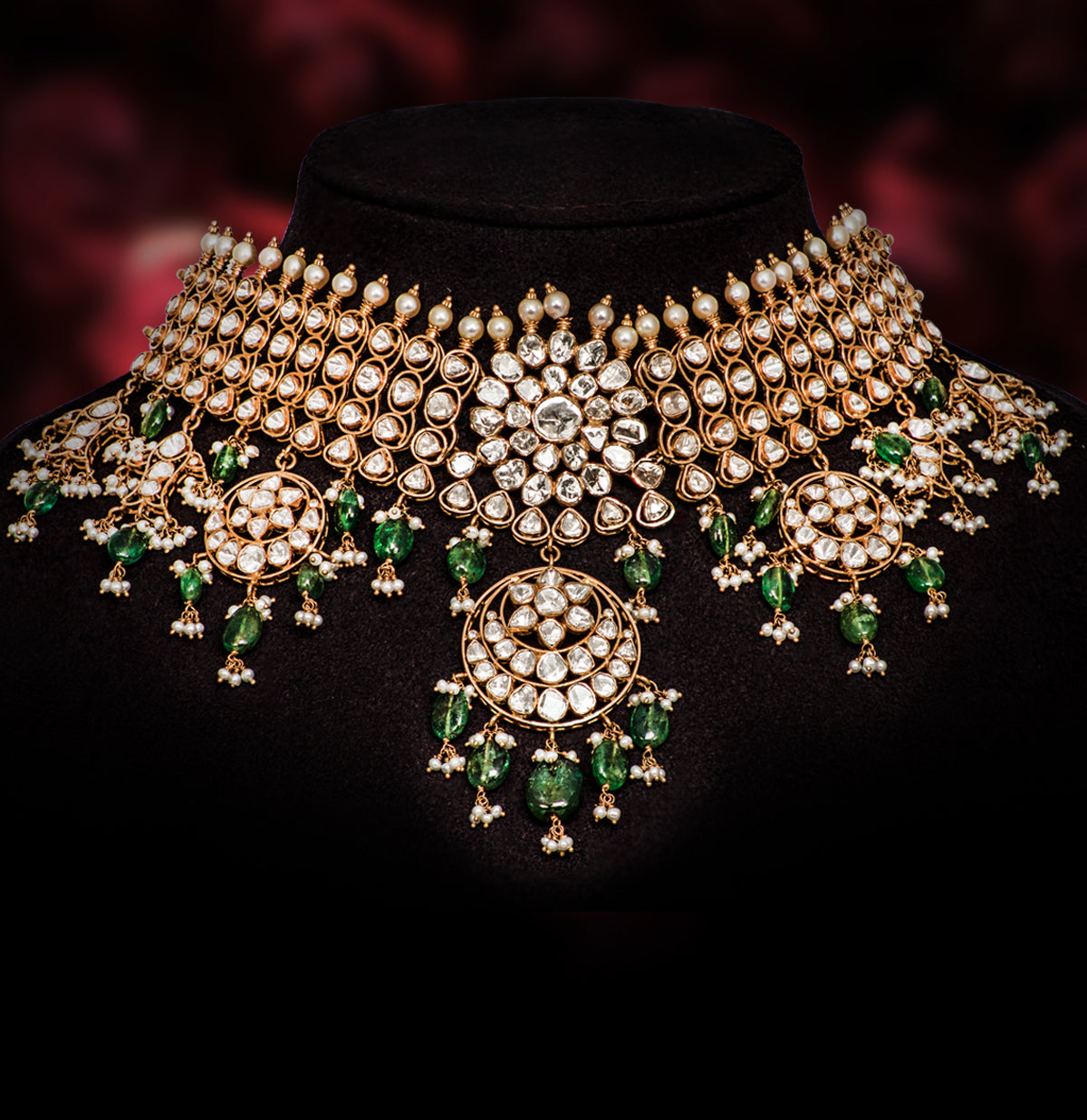 Royal Rajakumari Gold and Emerald Polki Choker