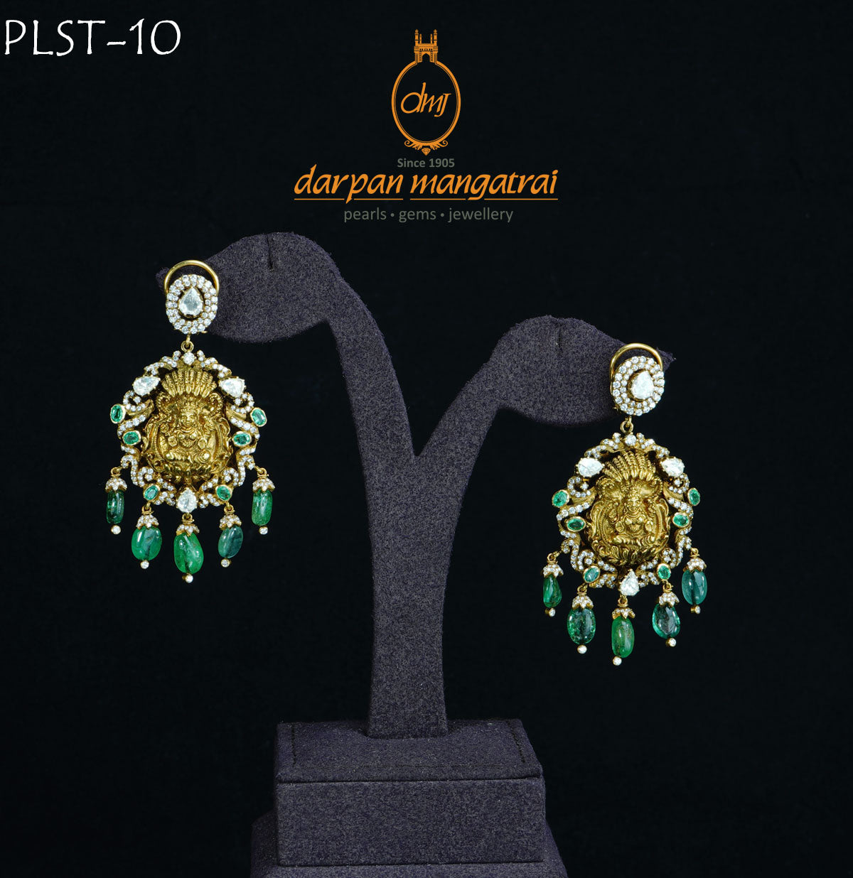 Traditional Laxmi Goddess Emerald Necklace Polki Set