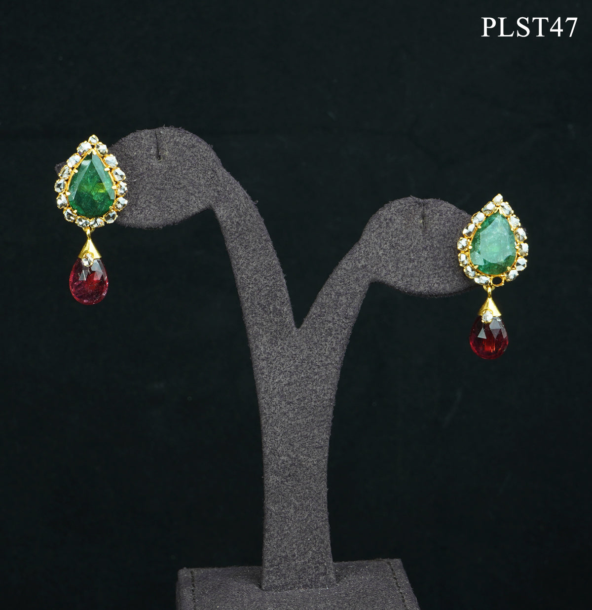 Picture Perfect Polki, Emerald and Tourmaline Gold Necklace and Earring Set