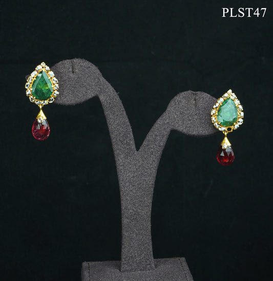 Picture Perfect Polki, Emerald and Tourmaline Gold Necklace and Earring Set