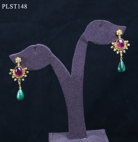 Empress Emerald, Tourmaline and Polki Gold Necklace and Earring Set