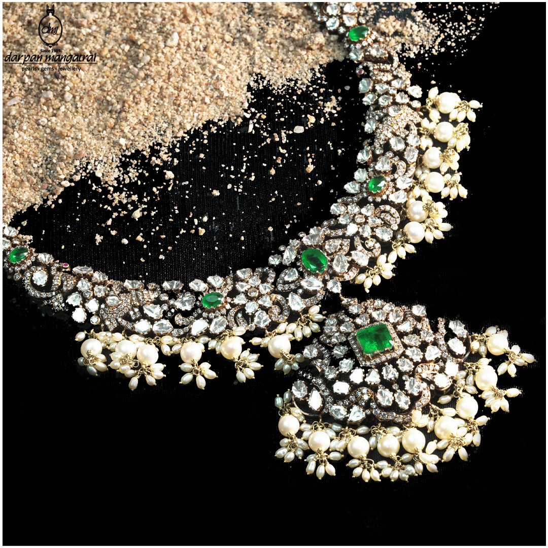 Your Highness Emerald Polki Pearl Necklace