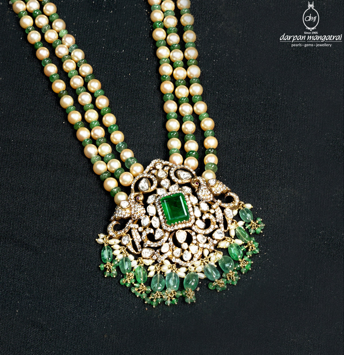 Enchanting Emerald Polki Pearl Necklace