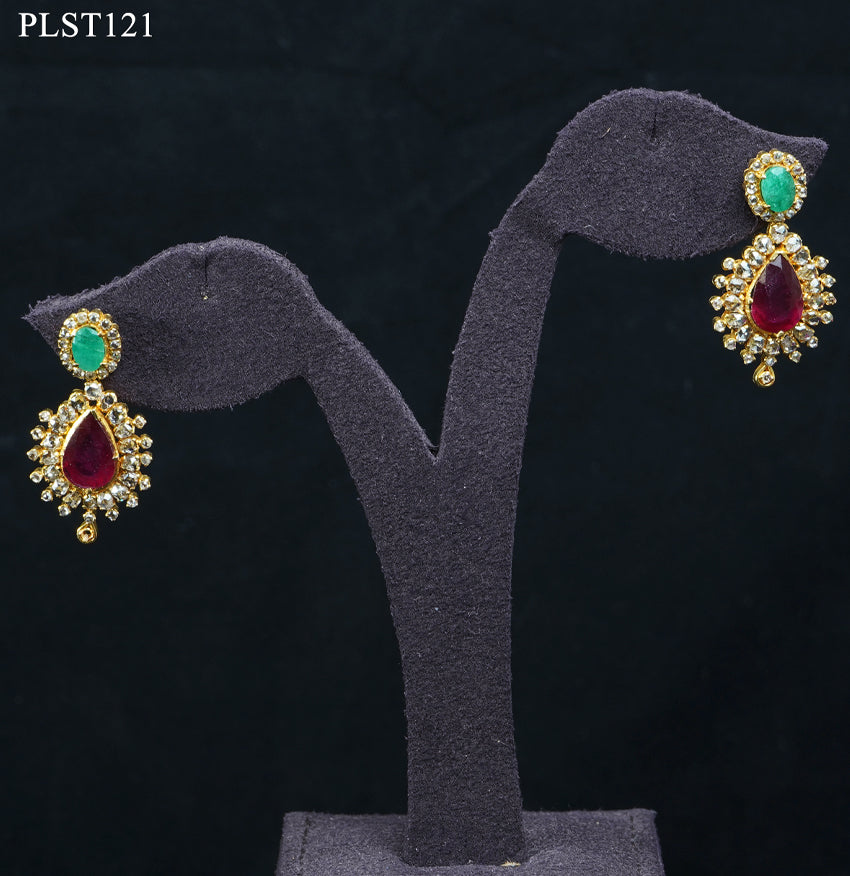 Legacy Emerald, Ruby and Pearl Gold Polki Necklace and Earring Set