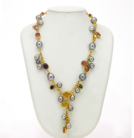 Celestial Grey Pearl Multicolor Stone Necklace