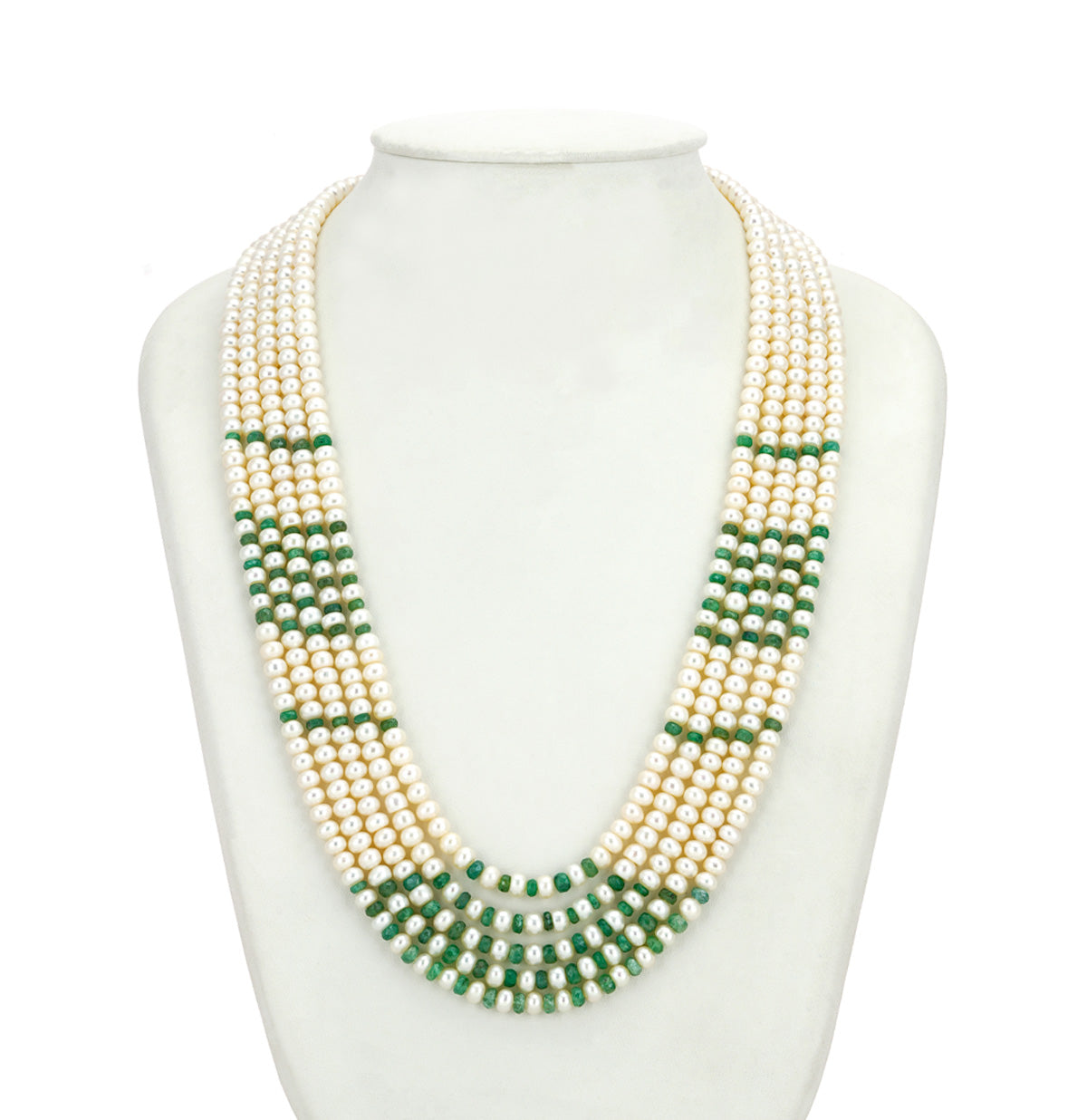 Natural Emerald And 3.0-4.0mm Freshwater Pearl Necklace Set - AAA Quality