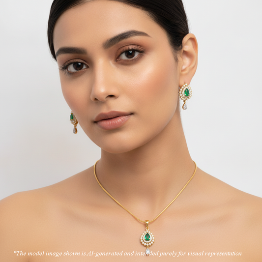 Luminous Green Color Stone Necklace Set