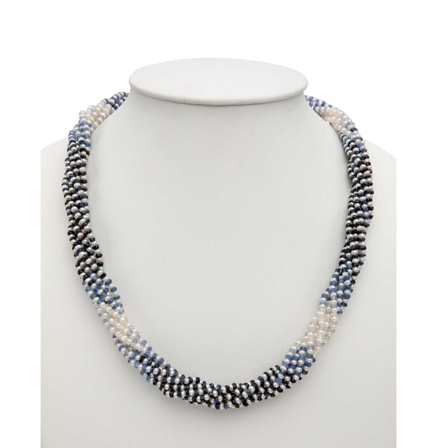 Natural Shaded Blue Sapphire and 1.0-2.0mm Seed Freshwater Pearls Necklace Set - AAA Quality