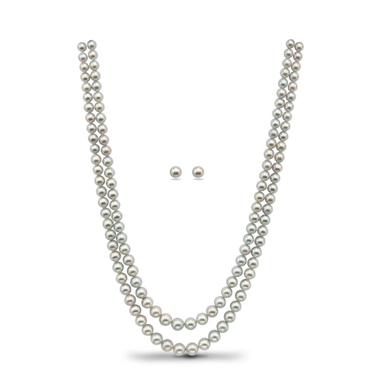 Grey Round Akoya Saltwater Pearls Grading Necklace Set -A Quality