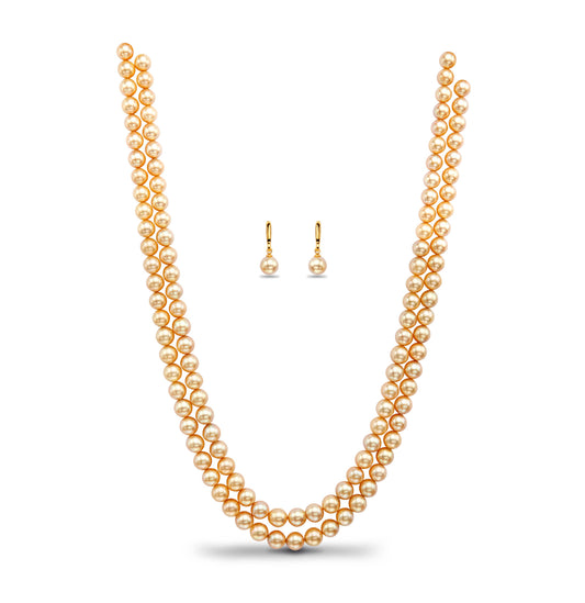 Grading Golden Round Akoya Saltwater Pearls Necklace Set - AA Quality